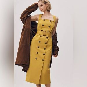 Anthropologie Mare Mare Belted Utility Midi Dress Mustard Yellow Size Small